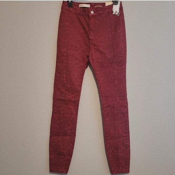 Anthropologie Pilcro Floral High Rise Jeans Women's 27 Tall Burgundy Bohemian - Picture 6 of 6